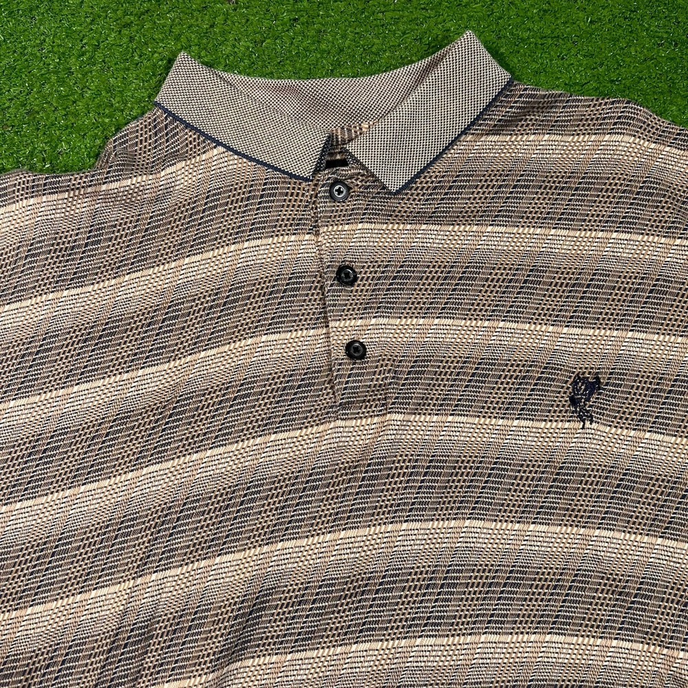 Vintage Ashford Golf‎ Polo XL Navy Brown Tartan Plaid 90s Performance Geometric
